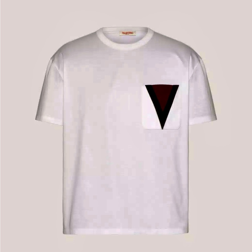 Valentino Cotton T-Shirt With Inlaid V Detail